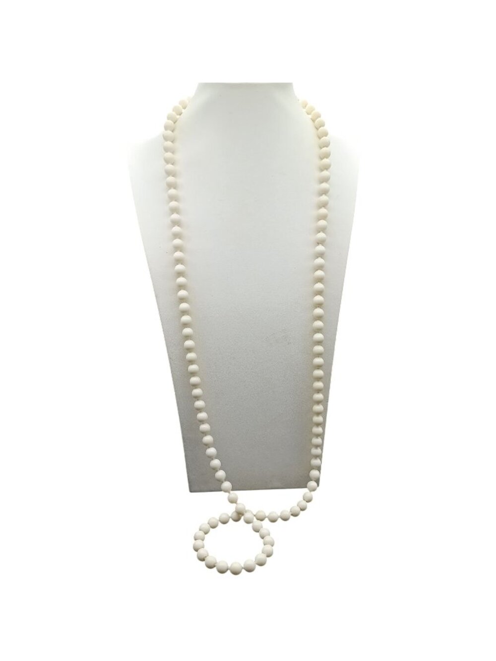 Vintage White Pop Bead Necklace, Long Layering Strand 46in